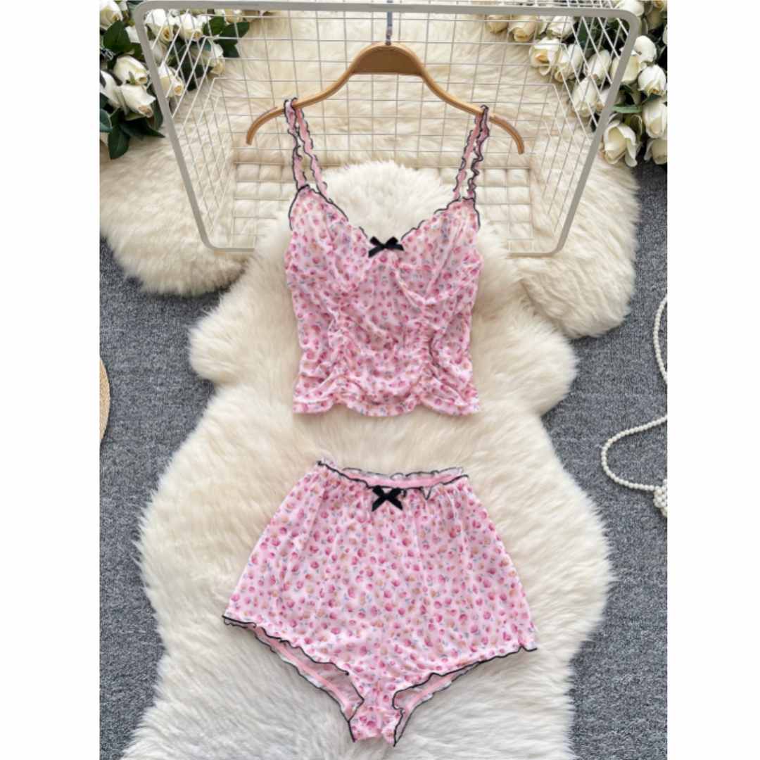 Romper Floral Print - Damskie słodkie komplety odzieży domowej z