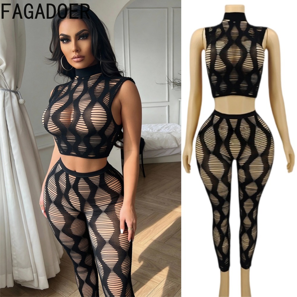 Crop Top Crochet - FAGADOER – seksowny, dzianinowy zestaw składający