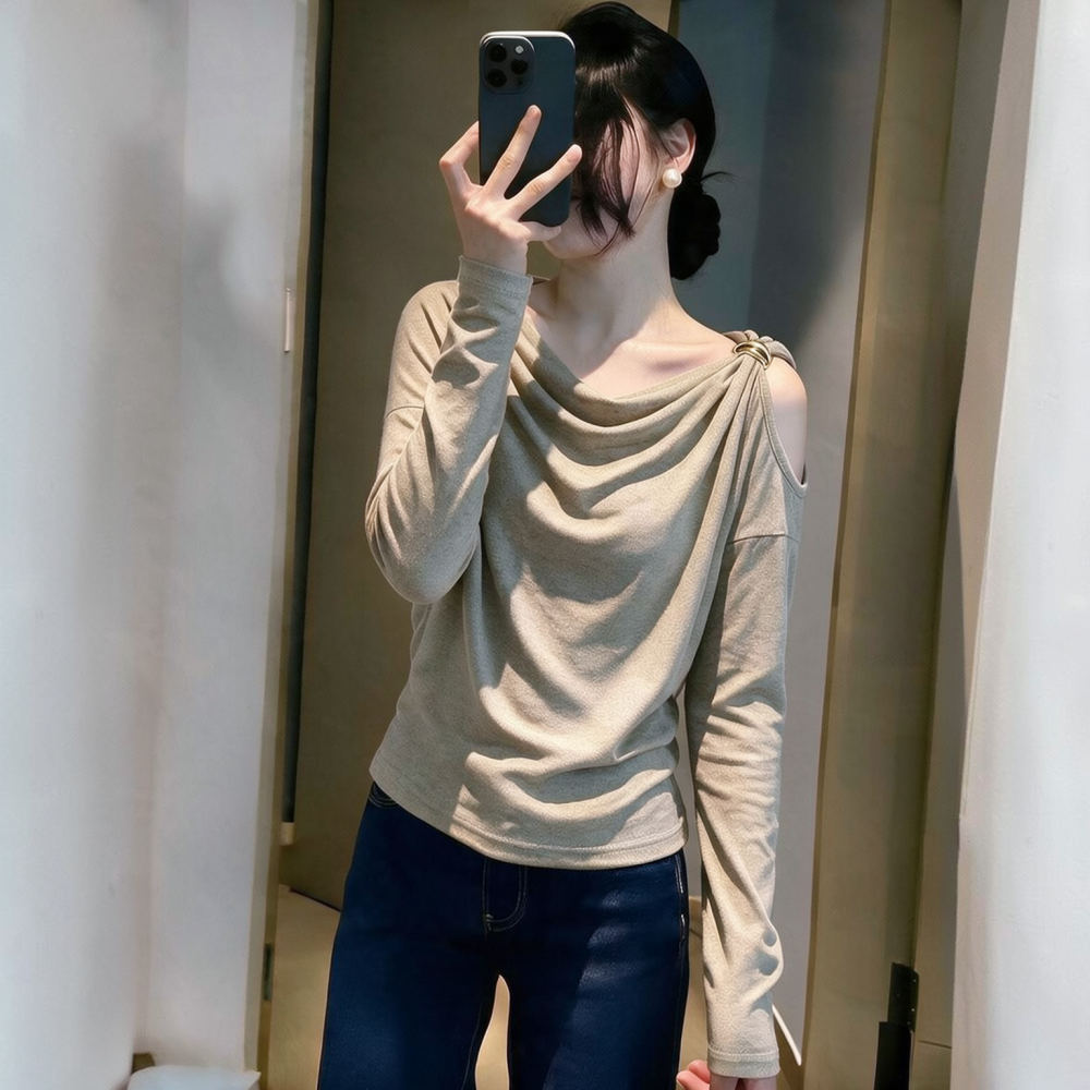 Blouse Off Shoulder - Damska bluzka z długim rękawem, modelująca