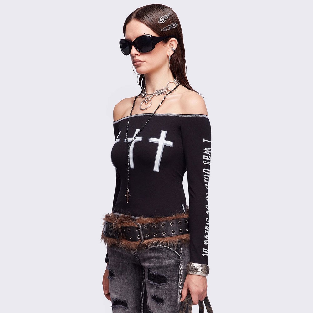 Krzyżowe T-shirty, bluzki, top – Blouse Off Shoulder recenzja i cena